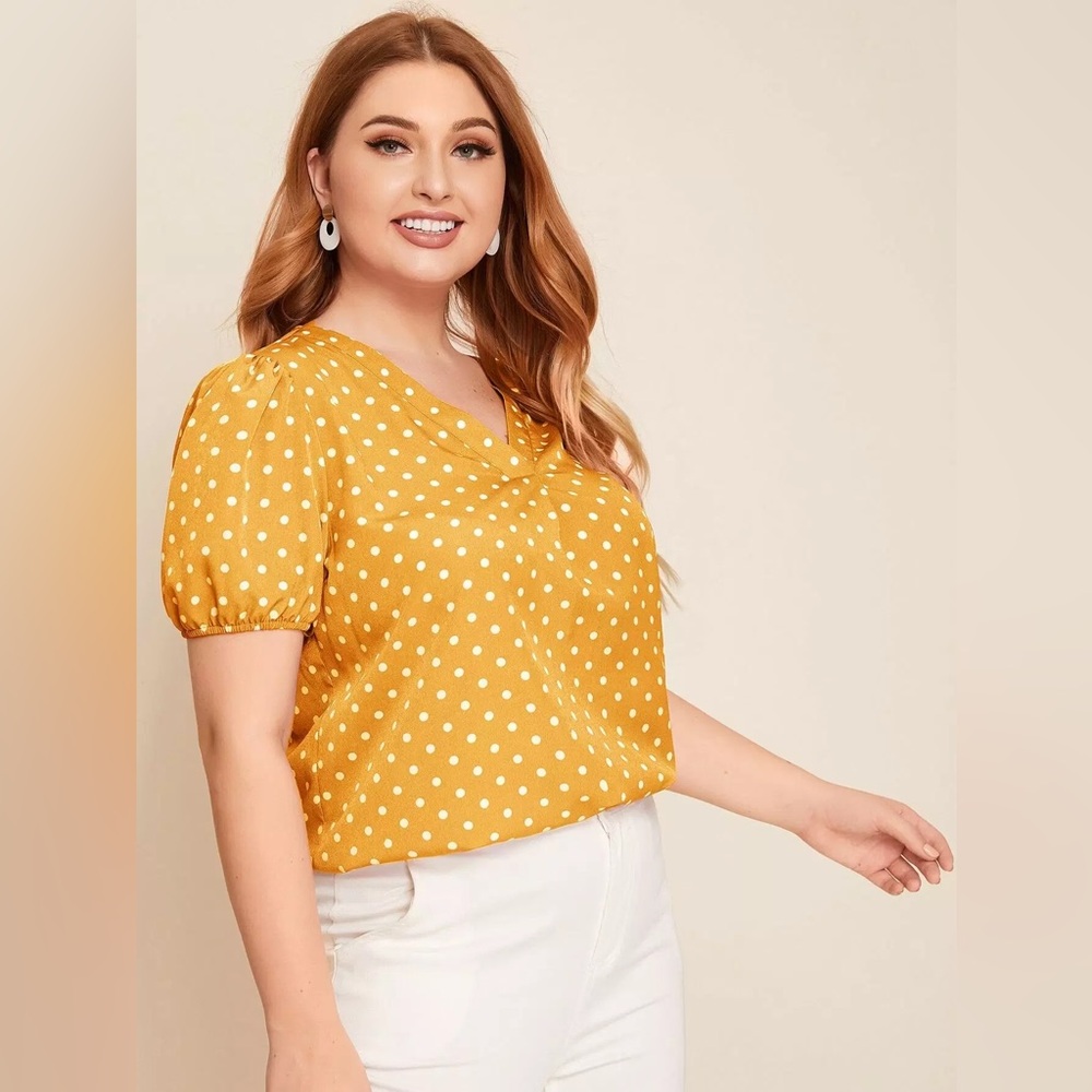 (A3) NWOT Plus Size Yellow Polka Dot Puff Sleeve‎ Blouse | 2XL 3XL 20 22